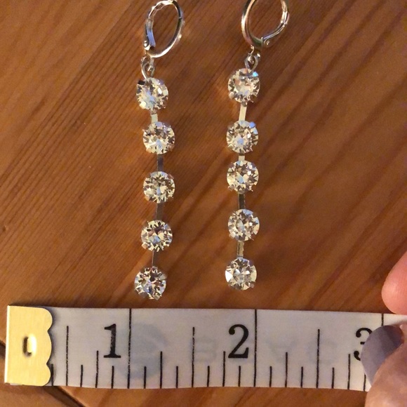 Silver Crystal Drop Earrings - Picture 8 of 15